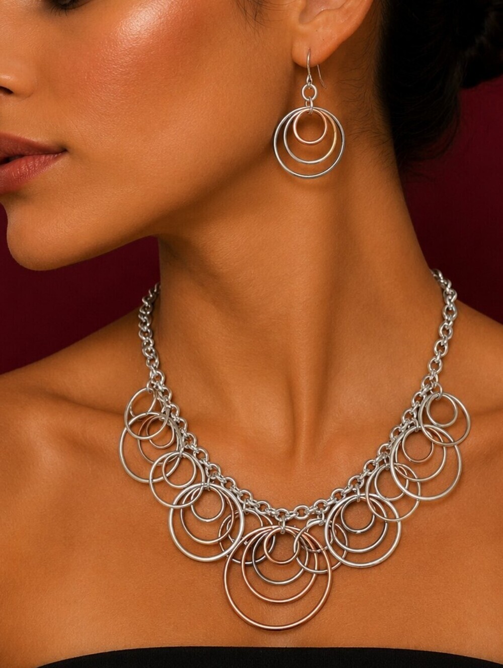 VTG ERICA LYONS Silvertone Layered Circles Necklace Earrings Set